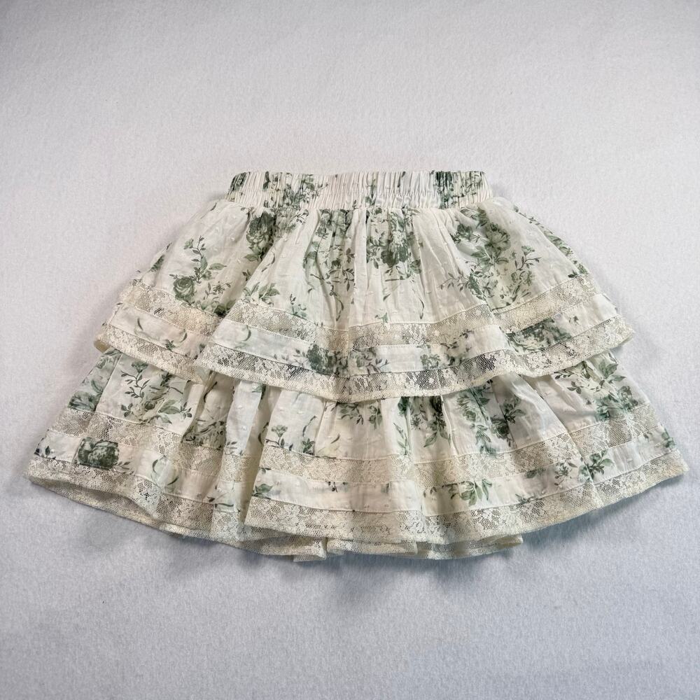 Francescas floral lace tiered mini skirt white and green size XS